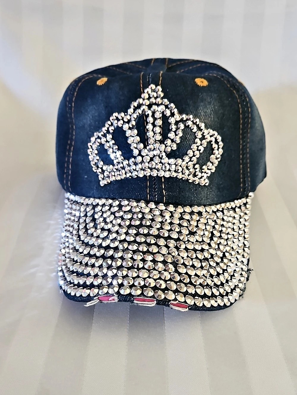Rhinestone Crown Cap in Blue & Silver New